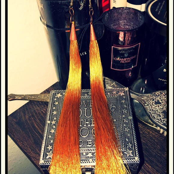 Women’s earrings Copper Silk Gold long tassel - Picture 2 of 6